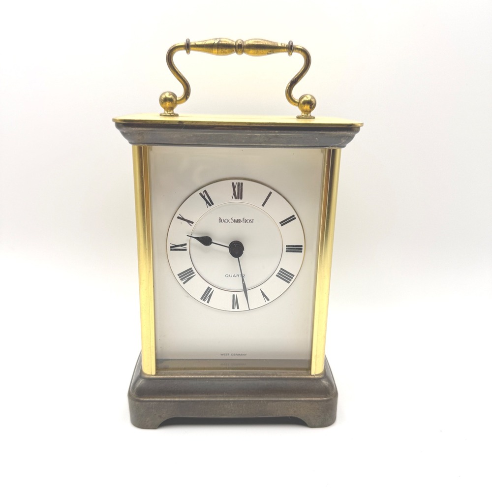 Vintage Black Starr & Frost Brass Carriage Clock Quartz Desk Mantel West Germany